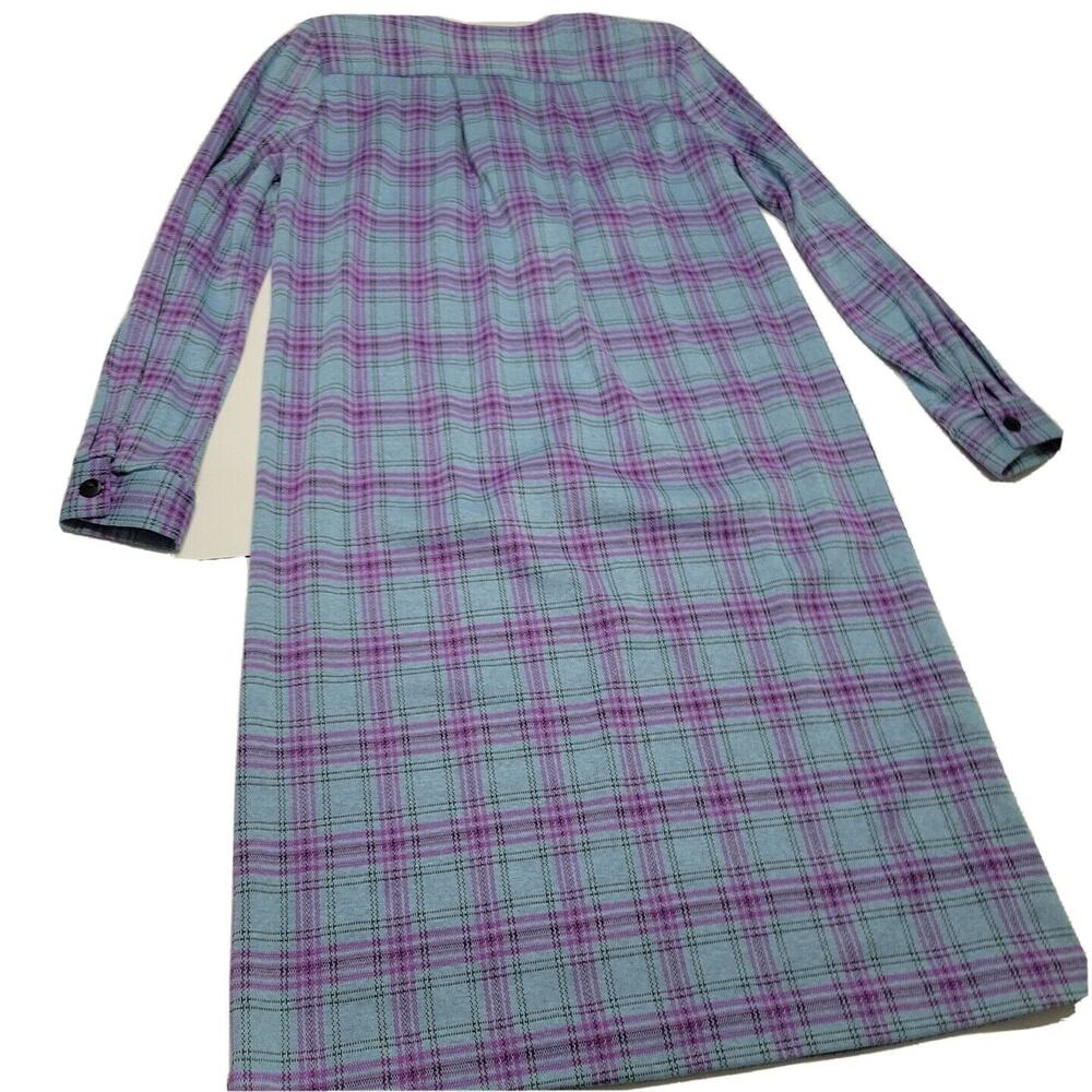 Vtg Handmade Midi Dress Womens Extra Large Blue Purple Plaid Long Sleeve Buttons - Picture 2 of 14